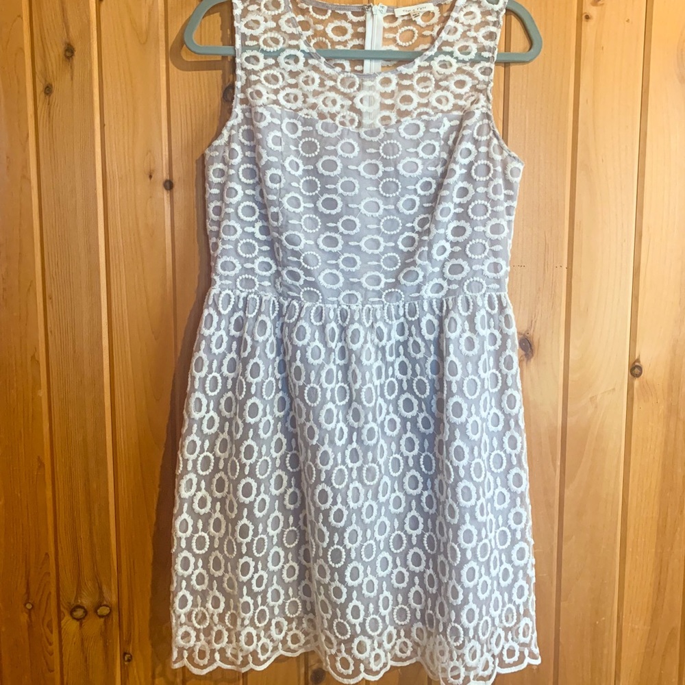 Tea N Rose Mesh Yoke Lace Eyelet Dress